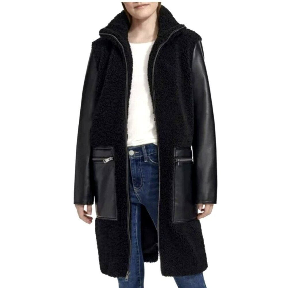 Marc NY Andrew Marc Sz XL Black Coat Tunis Faux Sherpa Midi Jacket NWT